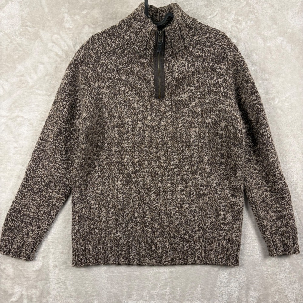 Y2K Lee Cooper Sweater Lambswool Blend Men M Brown 1/4 Zip Mock Neck Cabin Retro